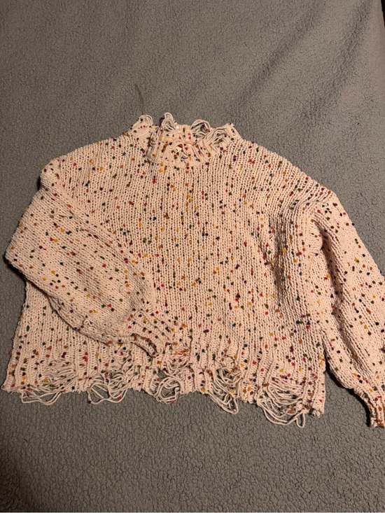 POL Sweaters - POL Pink Speckled Distressed Turtleneck Sweater